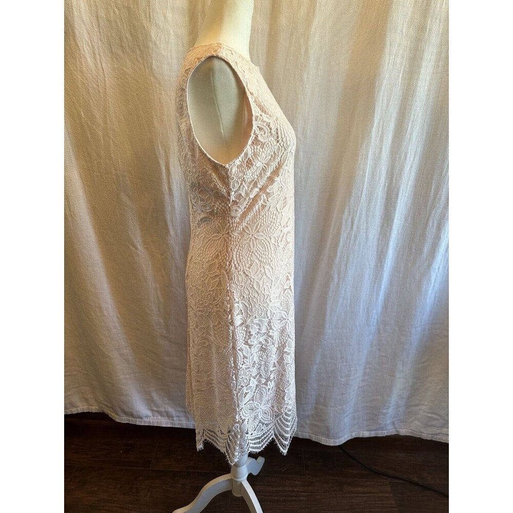 Sharagano Lace Sheath Dress Women 8 Pink Sleeveless Modest Lined Scalloped Hem - Picture 7 of 12